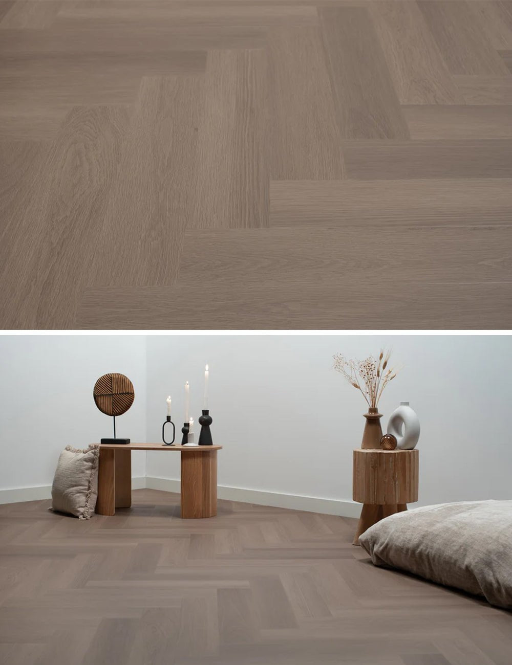 Floer Greige Eiken Visgraat Click PVC FLR - 3930 - Solza.nl