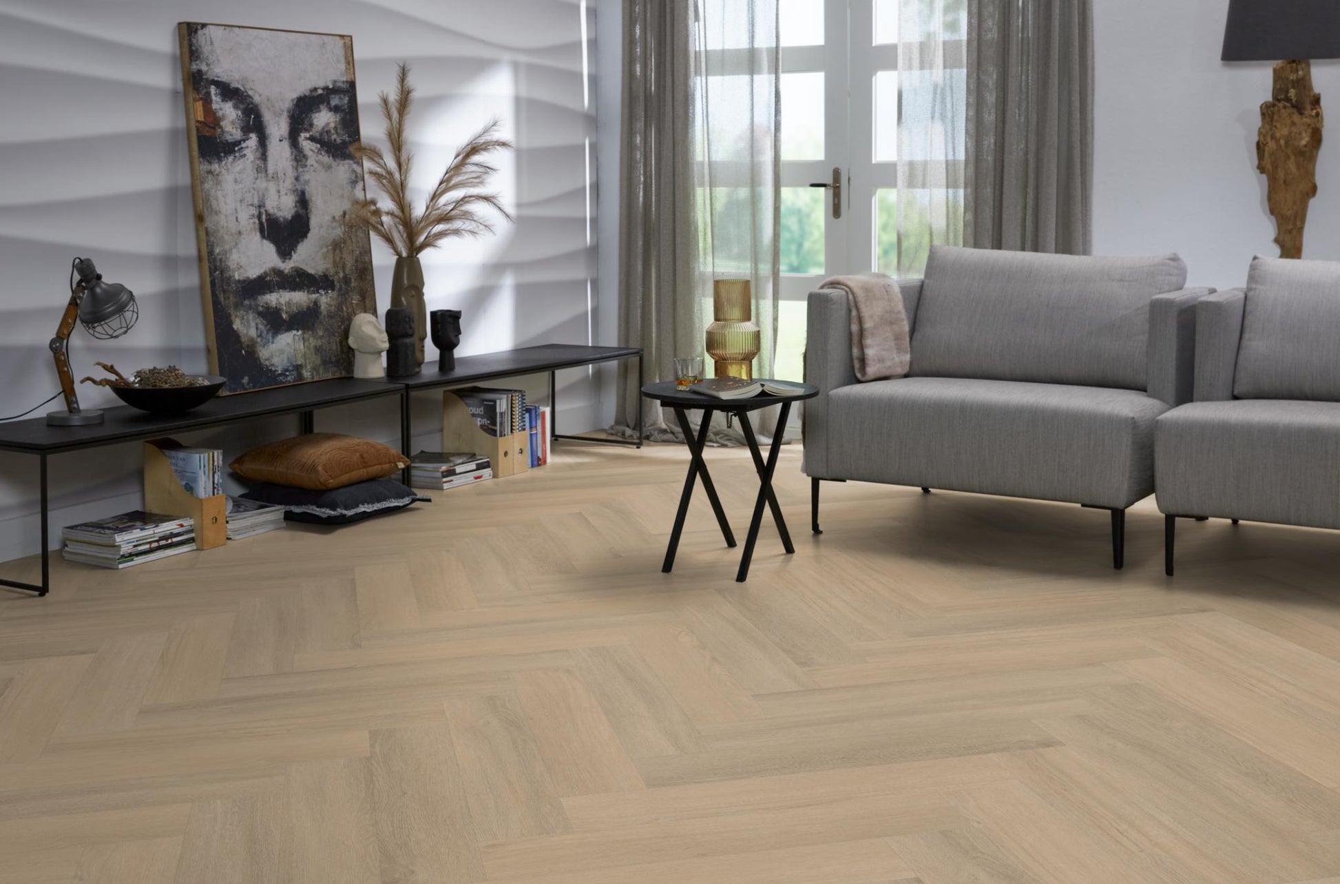 Floorlife YUP Sutton Herringbone Dryback Warm Beige 1504 Dryback PVC - Solza.nl