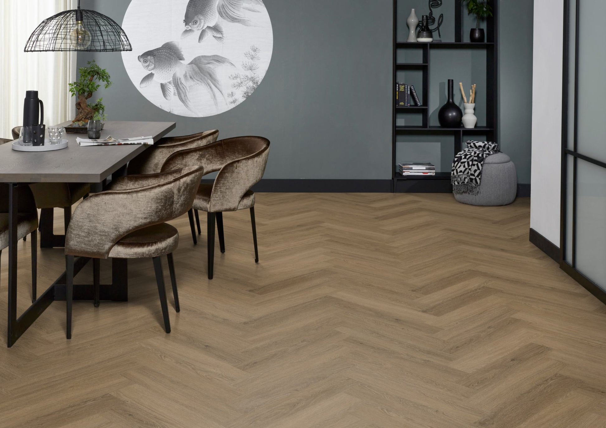 Floorlife YUP Sutton Light Brown Herringbone Dryback PVC - 9030150619 - Solza.nl