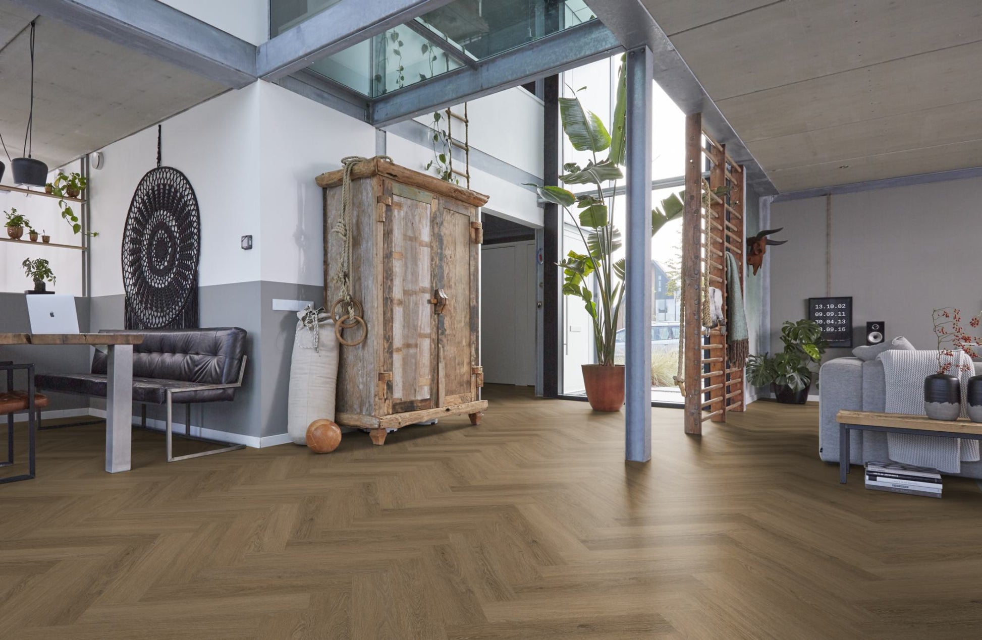 Floorlife YUP Sutton Light Brown Herringbone Dryback PVC - 9030150619 - Solza.nl