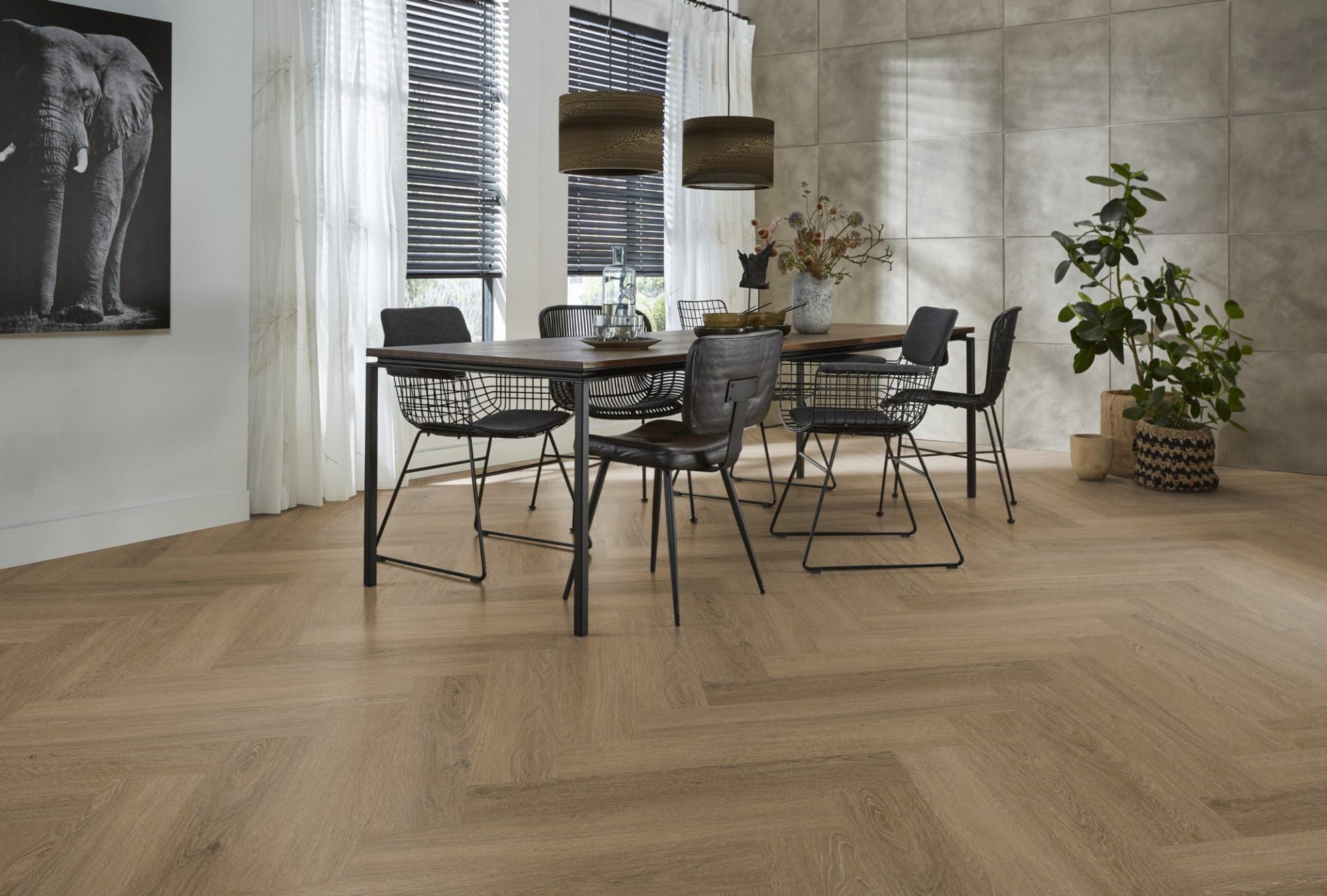 Floorlife YUP Sutton Light Brown Herringbone Dryback PVC - 9030150619 - Solza.nl
