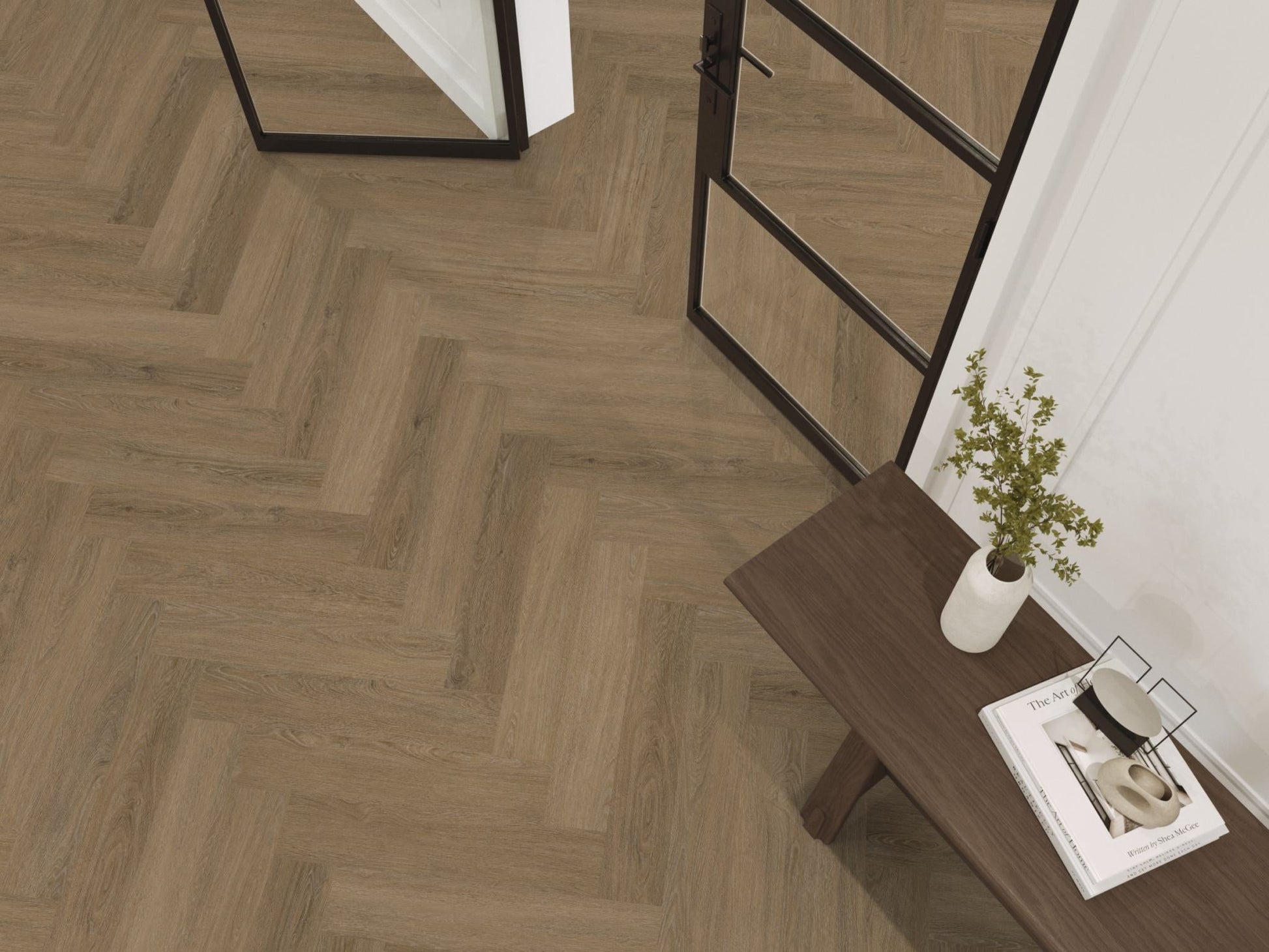 Floorlife YUP Sutton Light Brown Herringbone Dryback PVC - 9030150619 - Solza.nl
