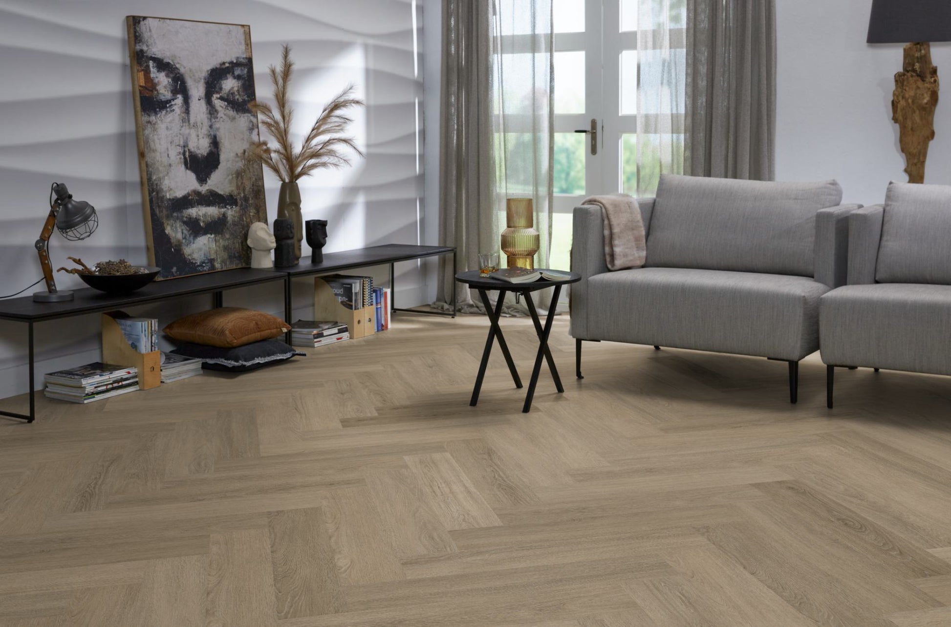 Floorlife YUP Sutton Smoky Herringbone Dryback PVC - 9030150519 - Solza.nl