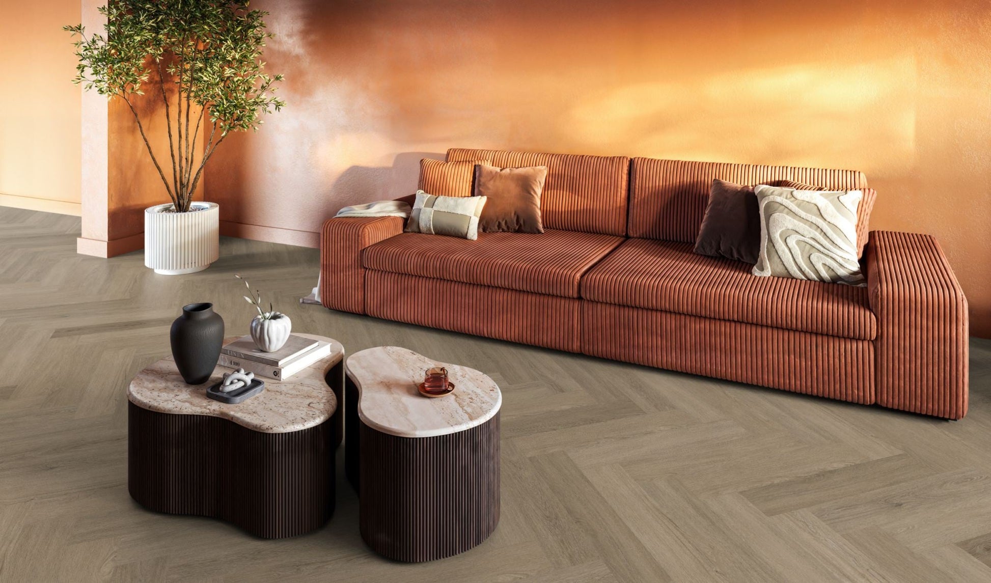 Floorlife YUP Sutton Smoky Herringbone Dryback PVC - 9030150519 - Solza.nl