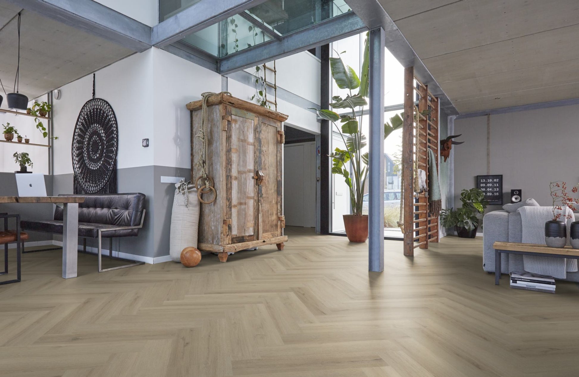 Floorlife YUP XL Greenford Beige Walvisgraat Dryback PVC - 6080101219 - Solza.nl