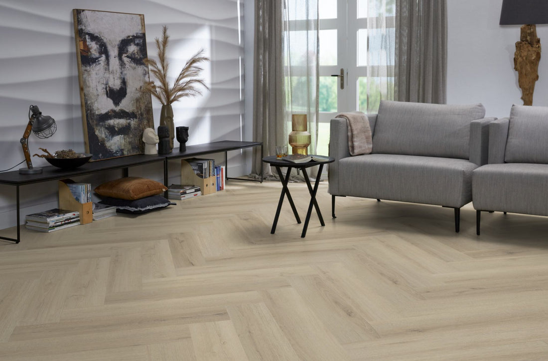 Floorlife YUP XL Greenford Beige Walvisgraat Dryback PVC - 6080101219 - Solza.nl