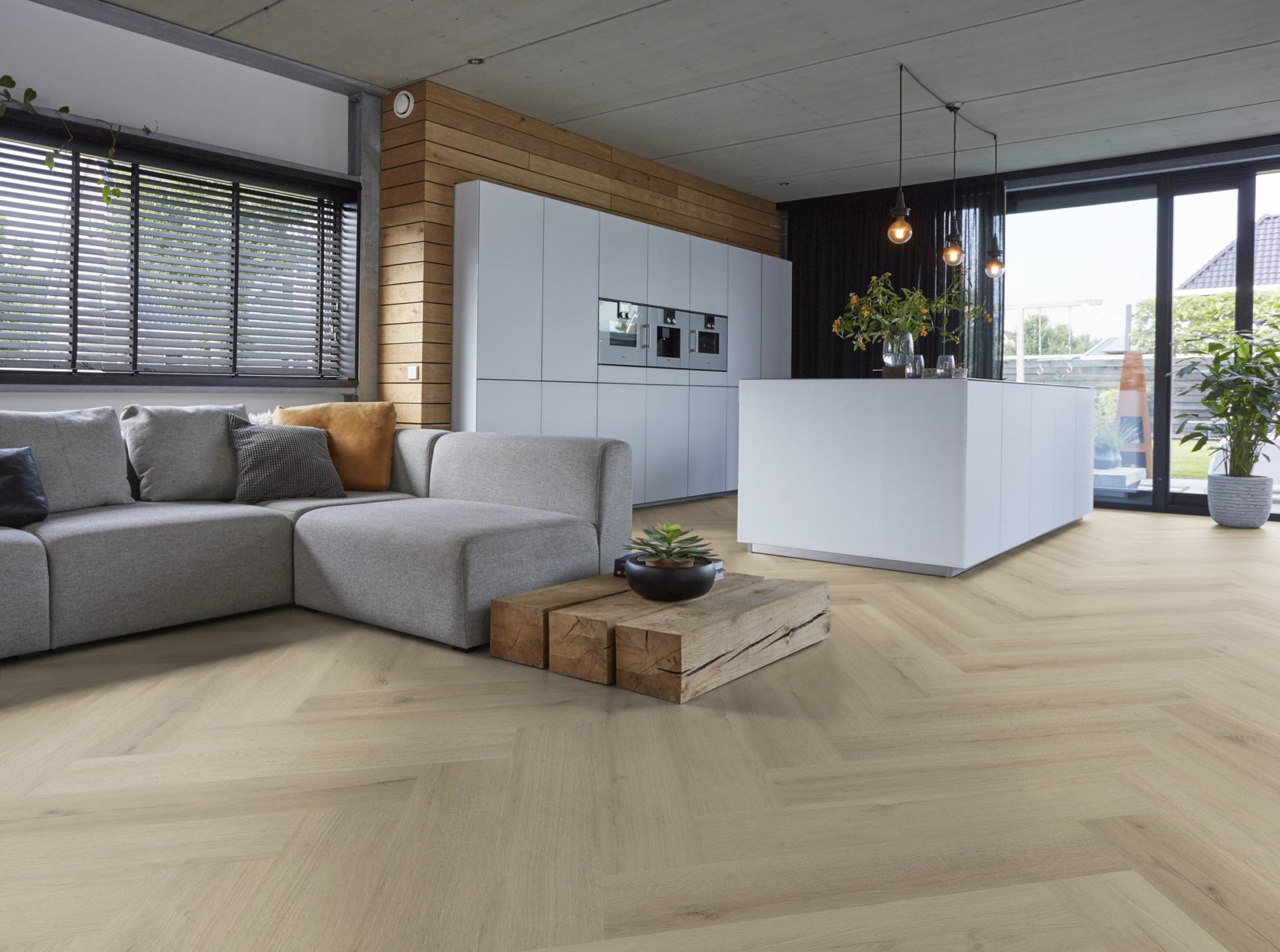 Floorlife YUP XL Greenford Beige Walvisgraat Dryback PVC - 6080101219 - Solza.nl