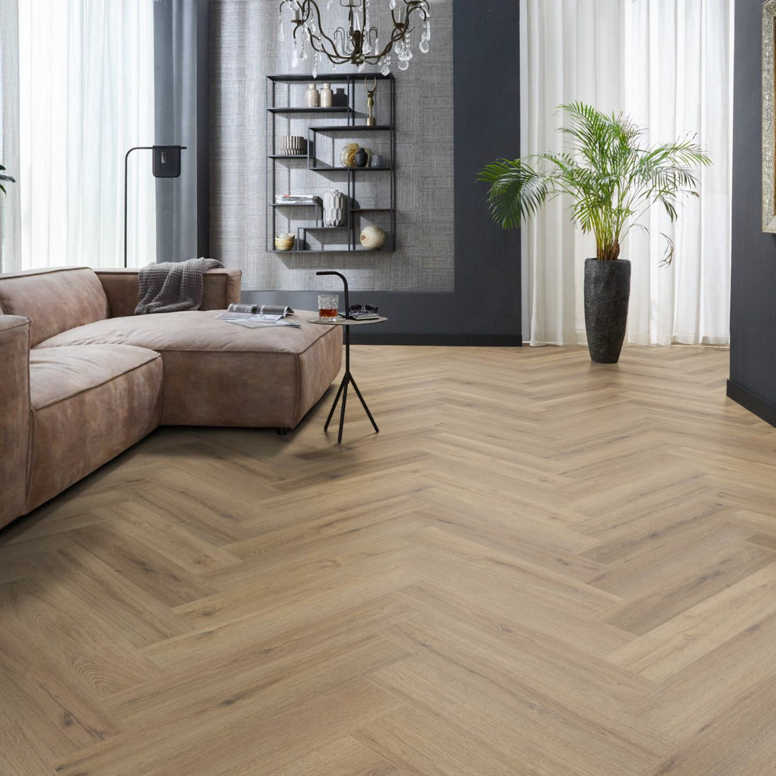 Floorlife YUP XL Greenford Light Brown Walvisgraat Dryback PVC - 6080101319 - Solza.nl
