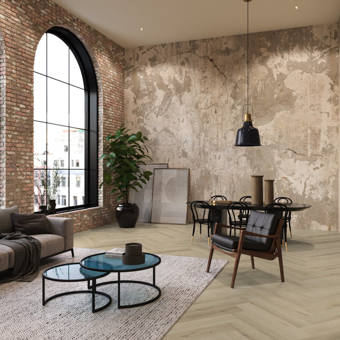 Floorlife YUP XL Greenford Warm Beige Walvisgraat Dryback PVC - 6080101119 - Solza.nl