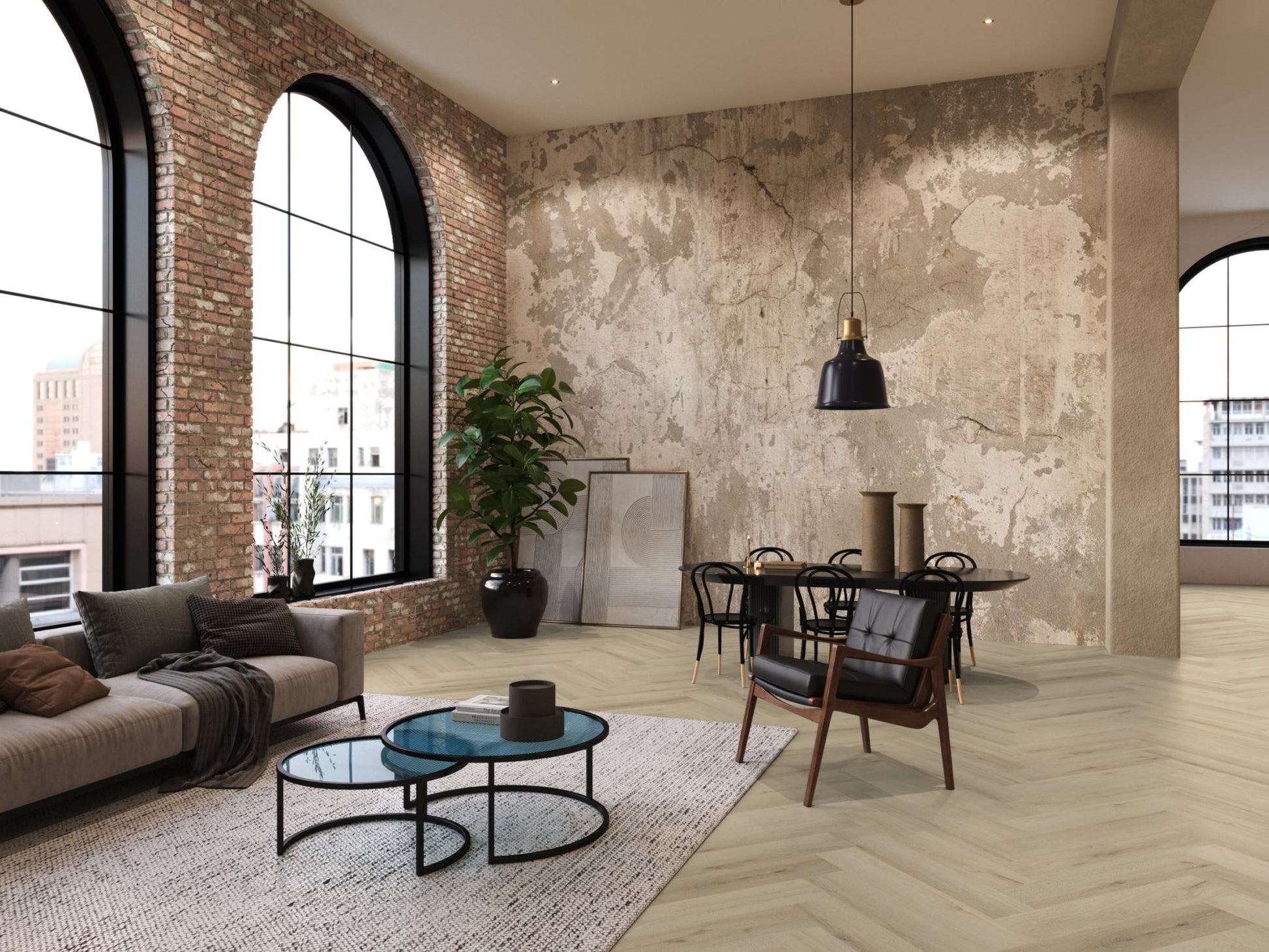 Floorlife YUP XL Greenford Warm Beige Walvisgraat Dryback PVC - 6080101119 - Solza.nl