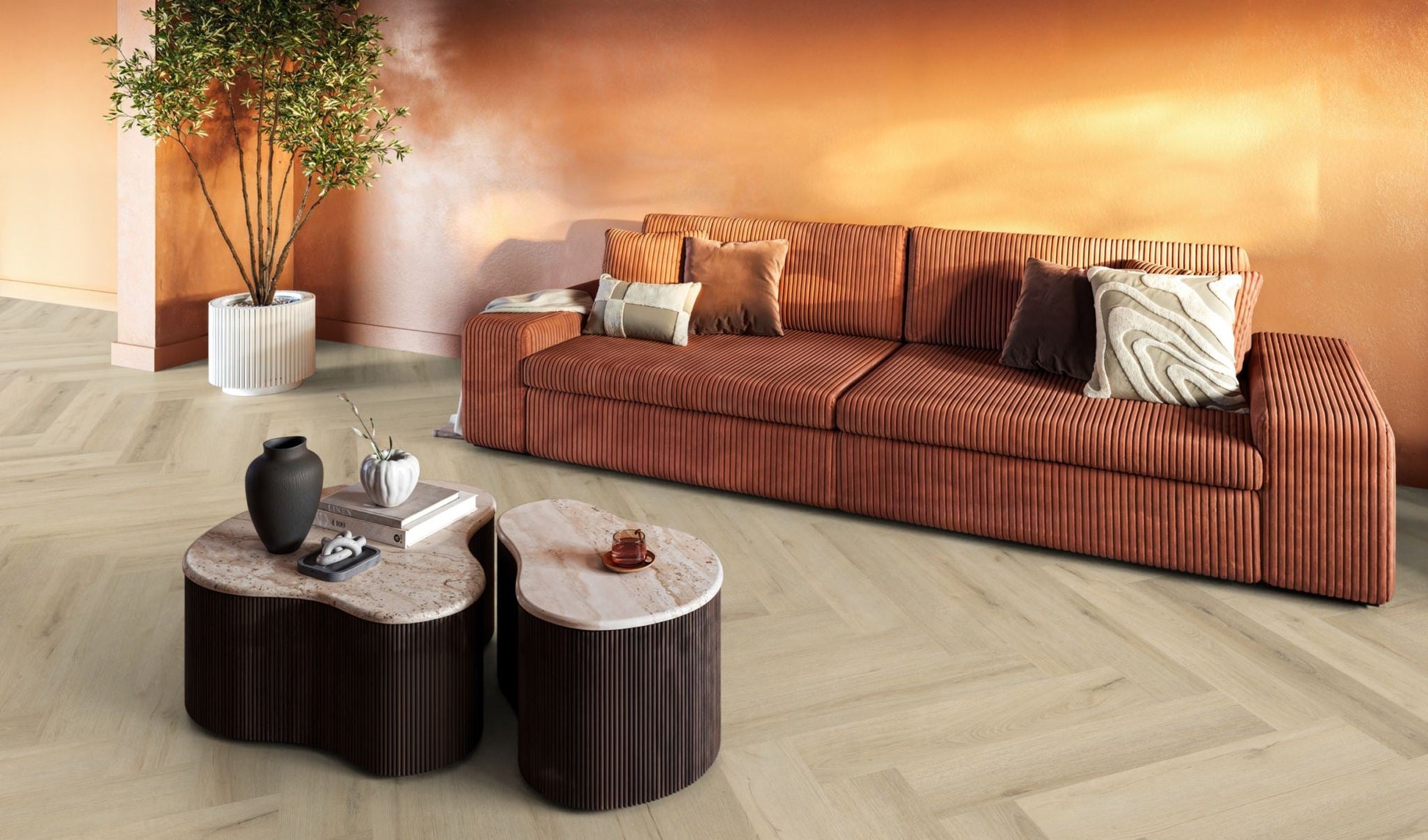 Floorlife YUP XL Greenford Warm Beige Walvisgraat Dryback PVC - 6080101119 - Solza.nl