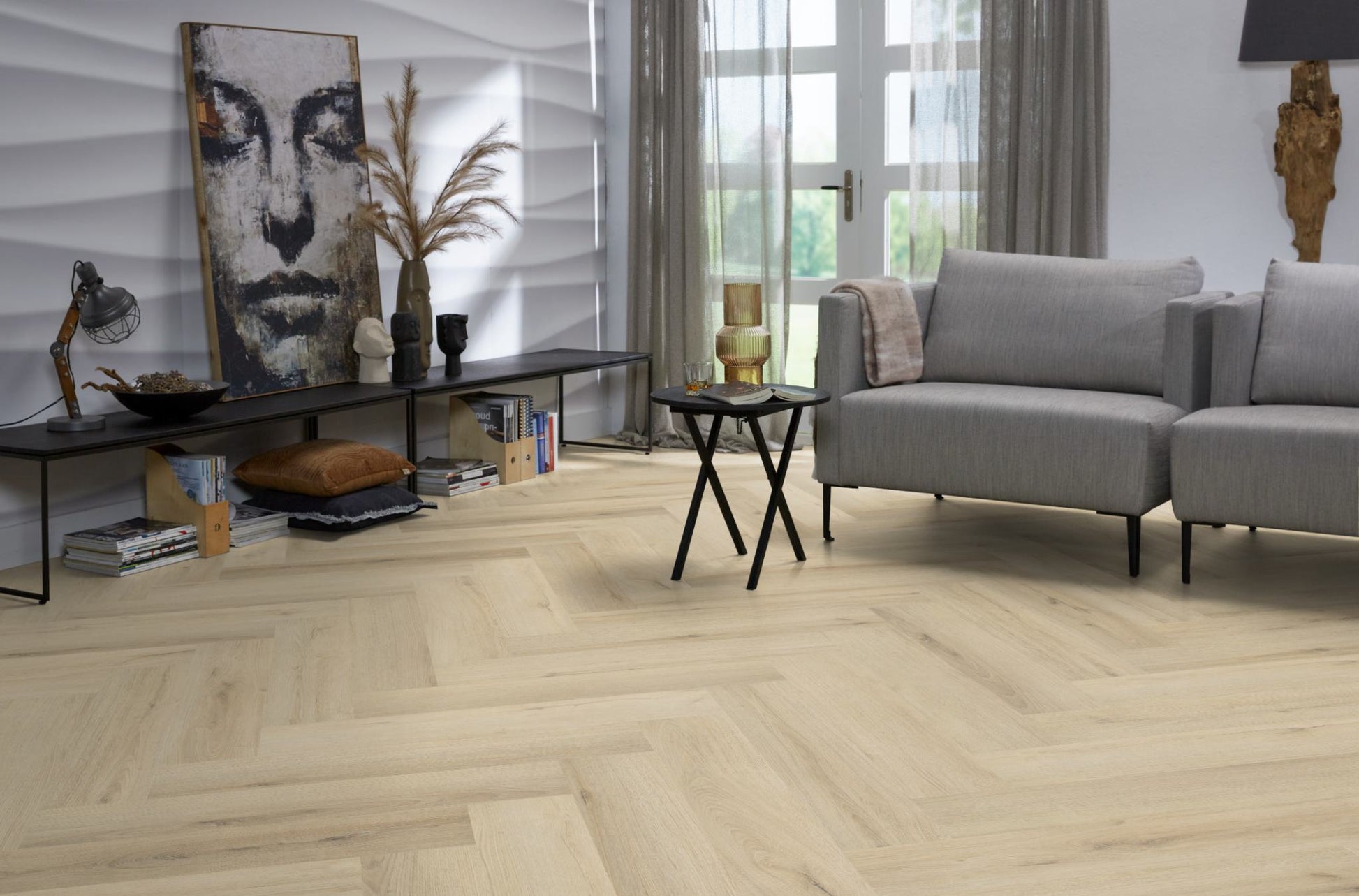 Floorlife YUP XL Greenford Warm Beige Walvisgraat Dryback PVC - 6080101119 - Solza.nl