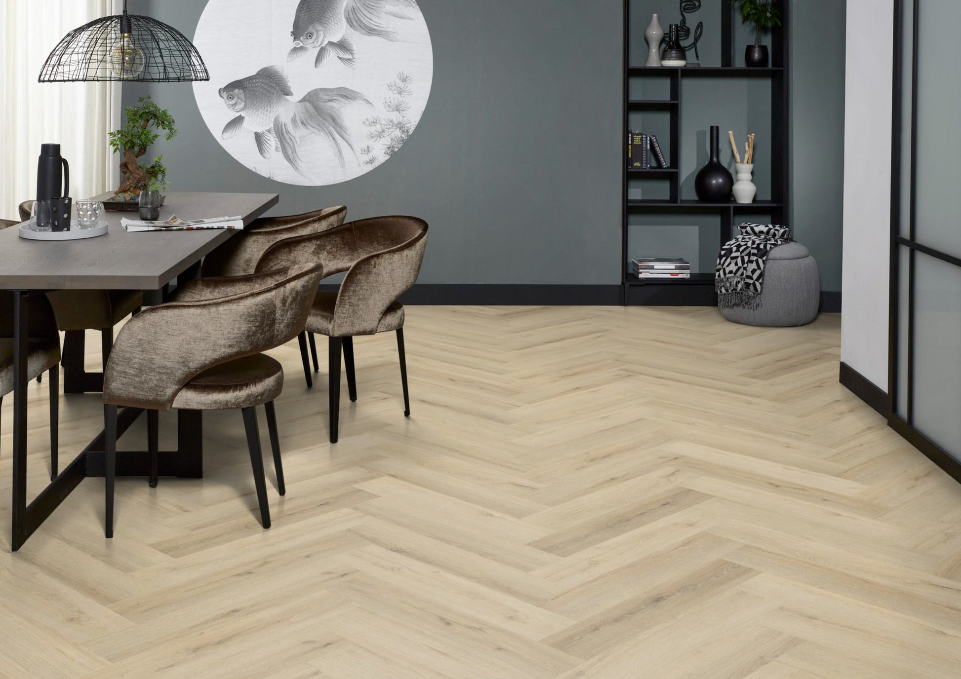 Floorlife YUP XL Greenford Warm Beige Walvisgraat Dryback PVC - 6080101119 - Solza.nl