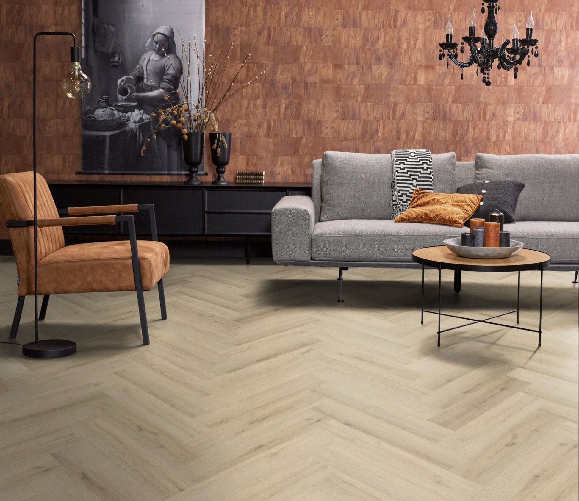 Floorlife YUP XL Greenford Warm Beige Walvisgraat Dryback PVC - 6080101119 - Solza.nl