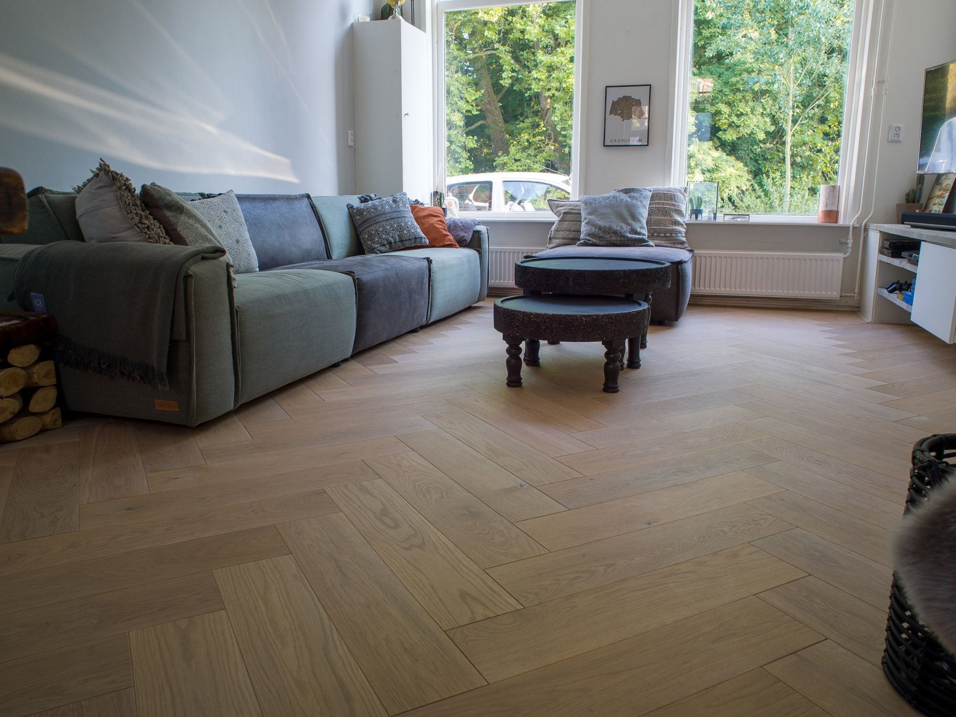Floer Visgraat Parket Rustiek Eiken Multiplank Enkel Gerookt & Wit Geolied FLR-4003 - Solza.nl