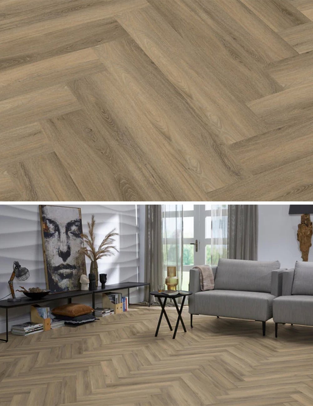 Floorlife Visgraat Click PVC YUP Herringbone Paddington Light Brown 3502 SRC - Solza.nl