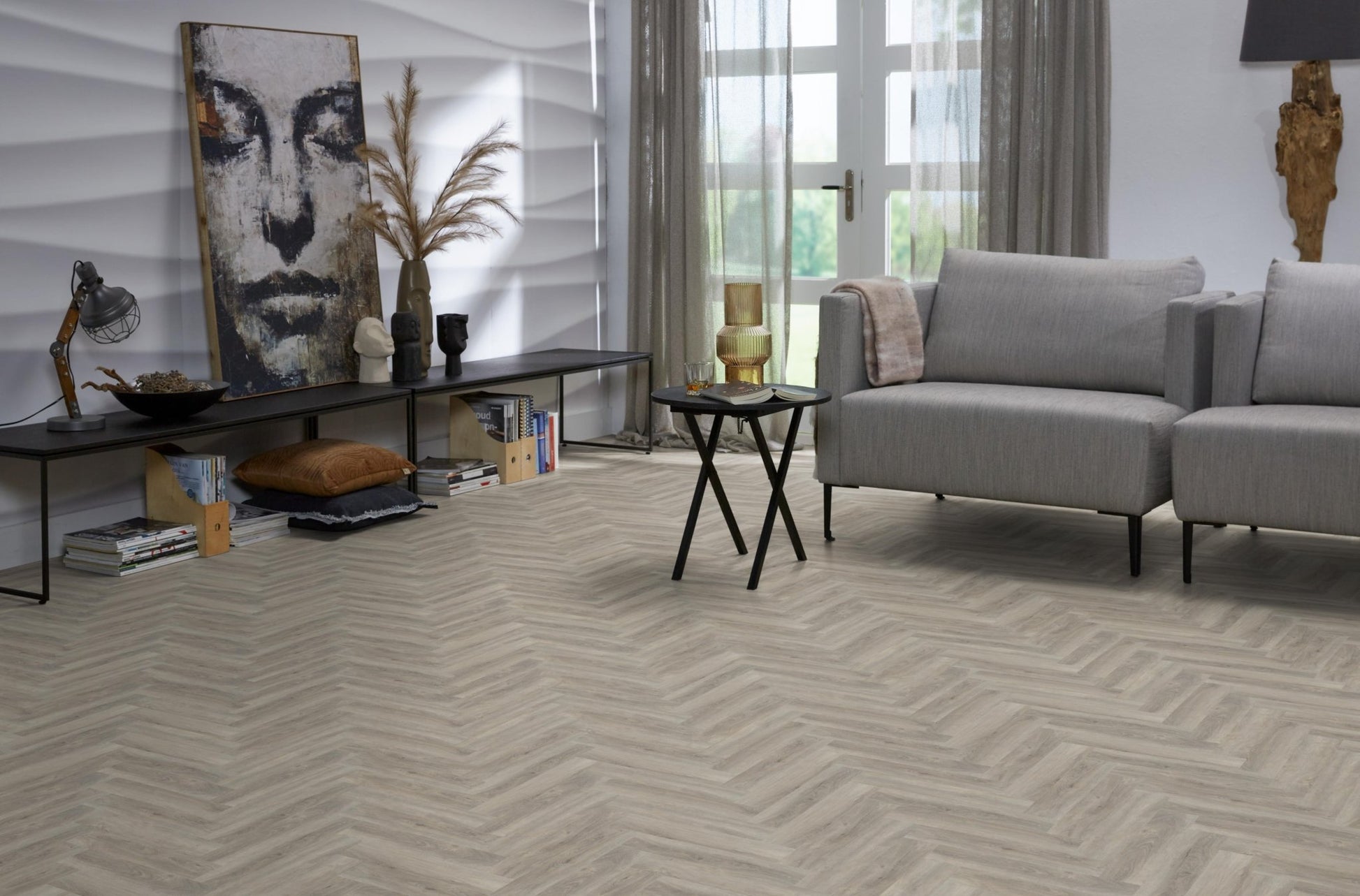 Floorlife Visgraat Click PVC YUP Herringbone Parramatta Light Grey 2533 SRC - Solza.nl