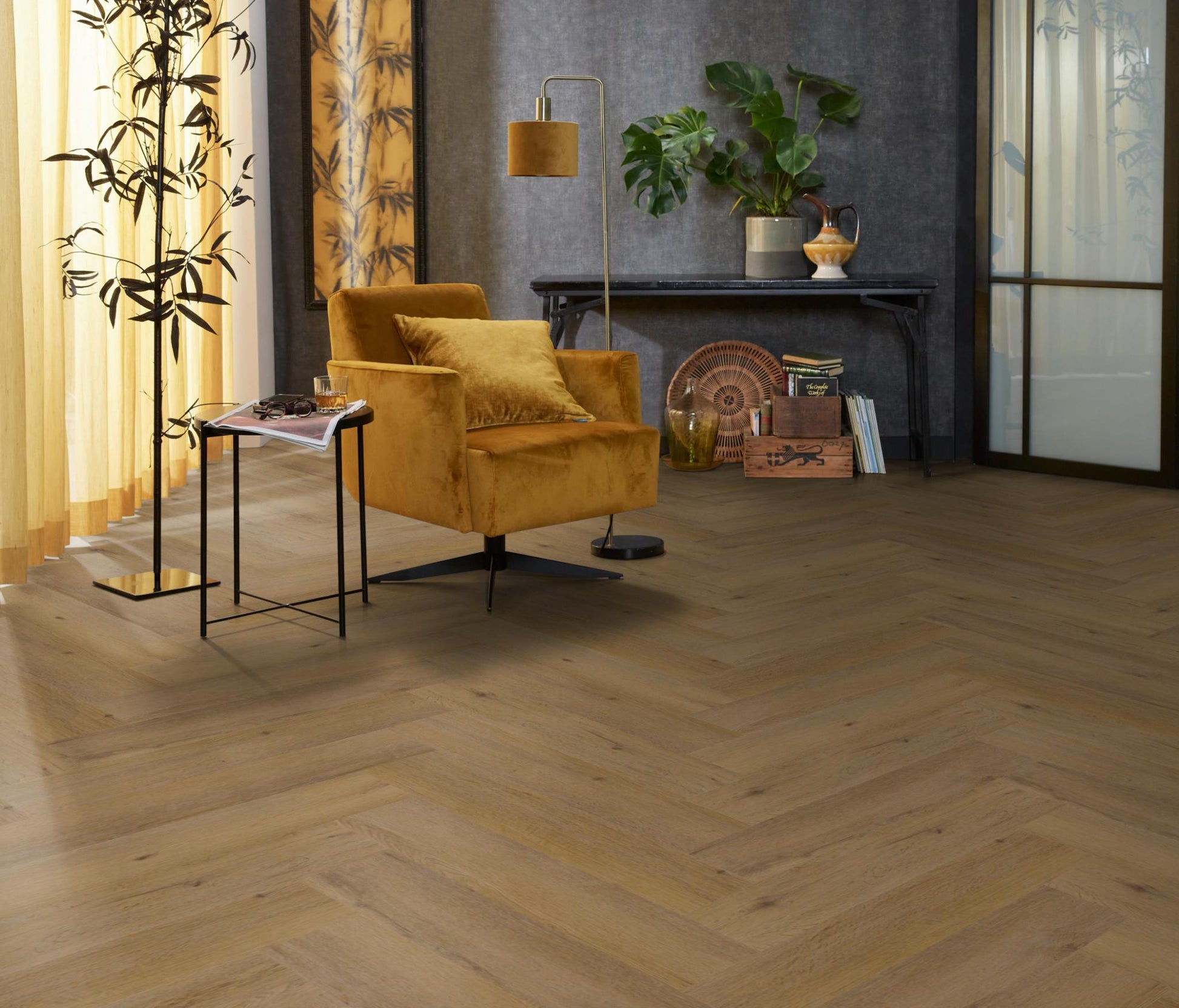 Floorlife Visgraat Click PVC YUP Leyton Herringbone Dark Oak 2823 SRC - Solza.nl