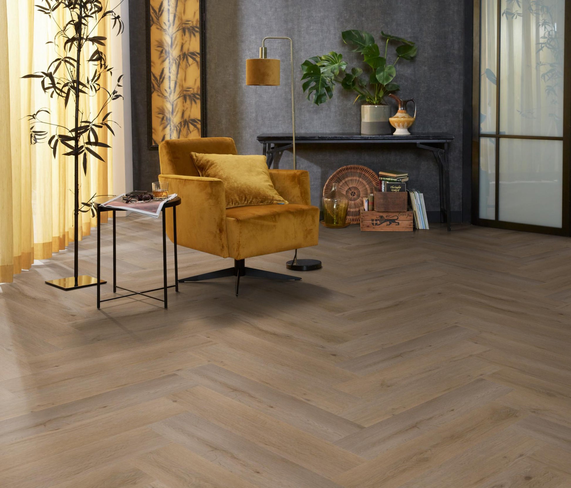 Floorlife Visgraat Click PVC YUP Leyton Herringbone Smoky 2821 SRC - Solza.nl