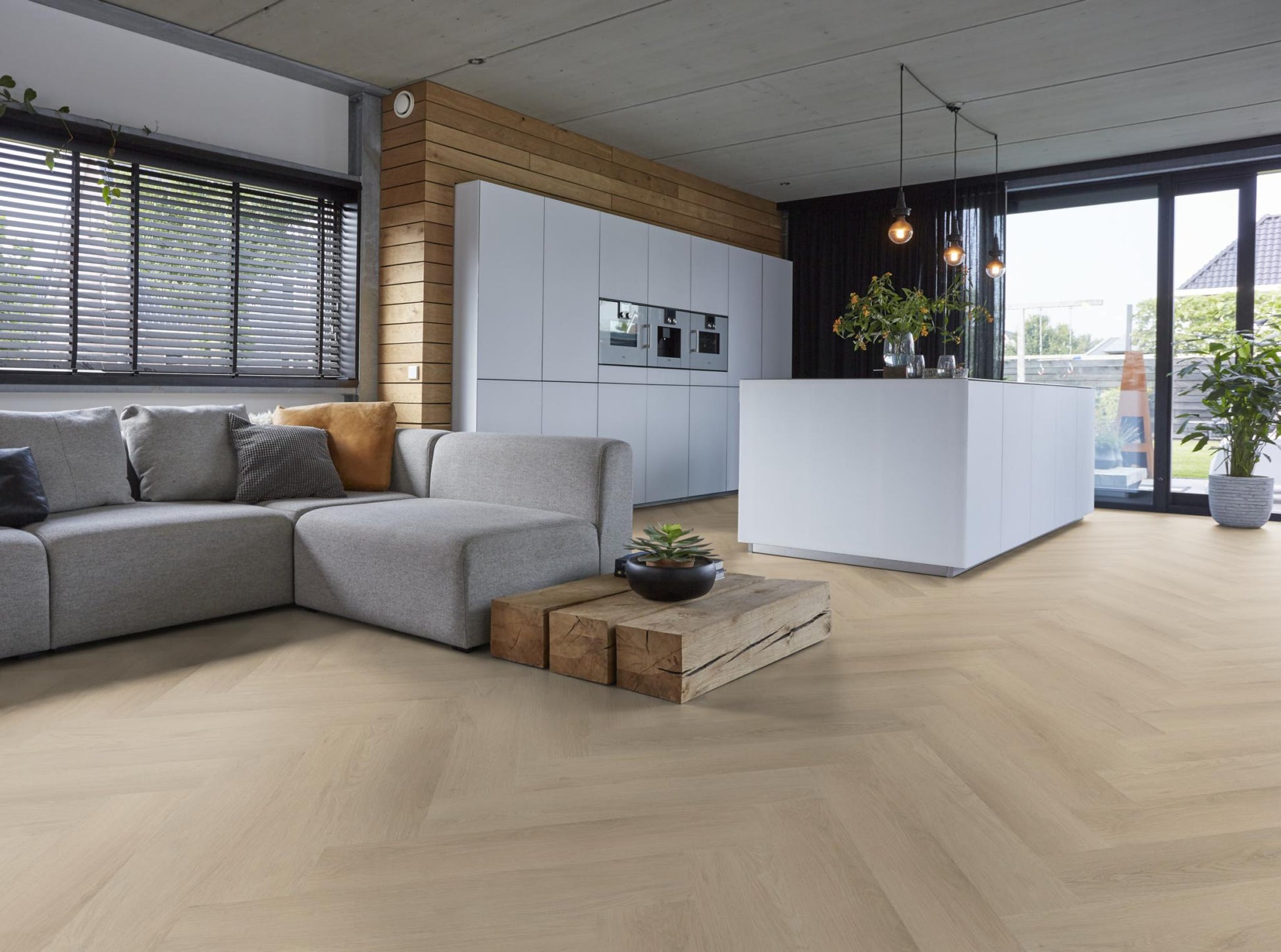 Floorlife Visgraat Click PVC YUP Merton Herringbone Beige 7610 - Solza.nl