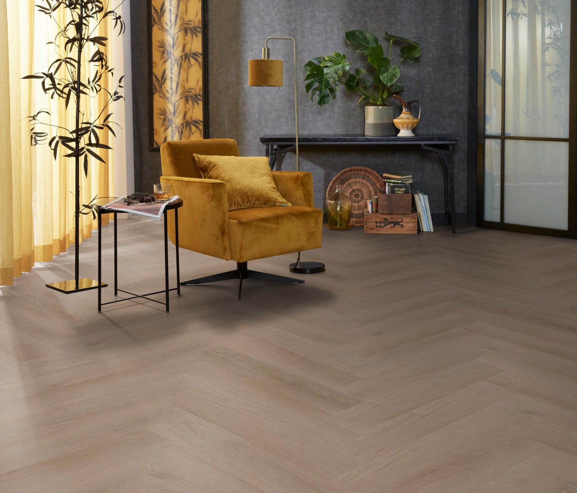 Floorlife Visgraat Click PVC YUP Merton Herringbone Dark Oak 7611 - Solza.nl