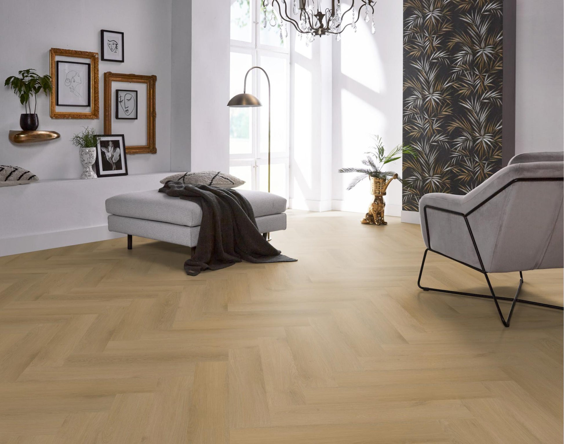 Floorlife Visgraat Click PVC YUP Merton Herringbone Light Oak 7613 - Solza.nl