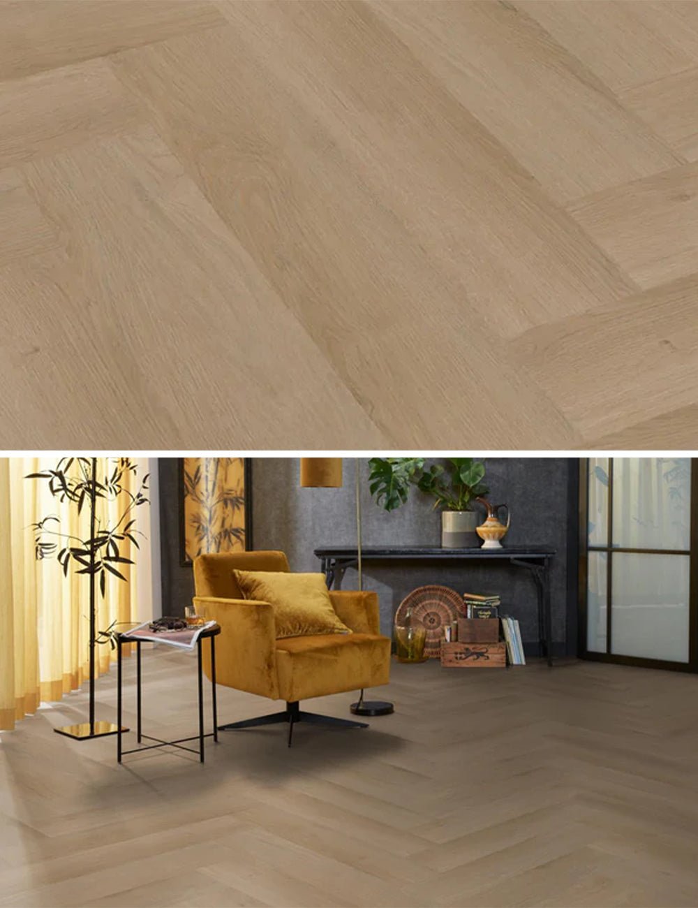 Floorlife Visgraat Click PVC YUP Merton Herringbone Natural Oak 7612 - Solza.nl