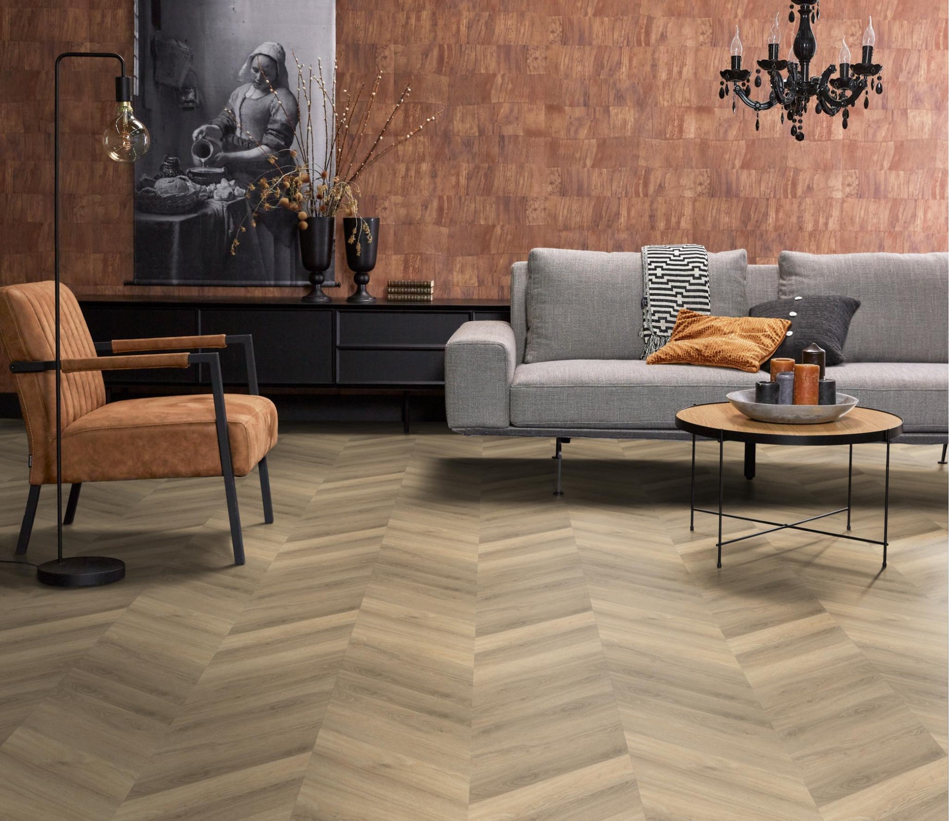 Floorlife Yup Chevron Paddington Beige Dryback PVC hongaarse punt - Solza.nl