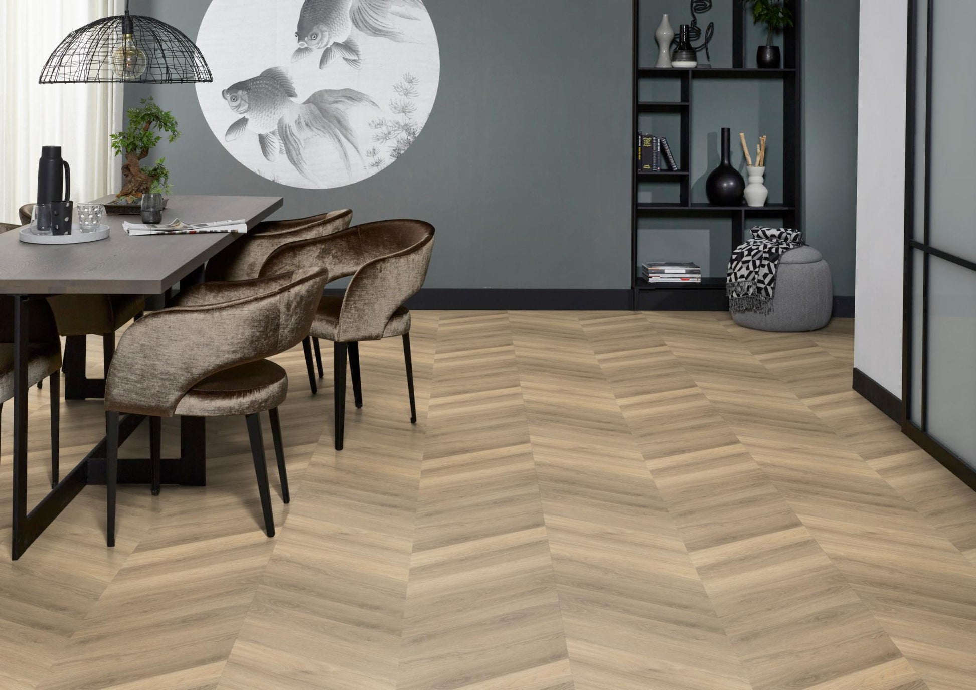 Floorlife Yup Chevron Paddington Beige Dryback PVC hongaarse punt - Solza.nl