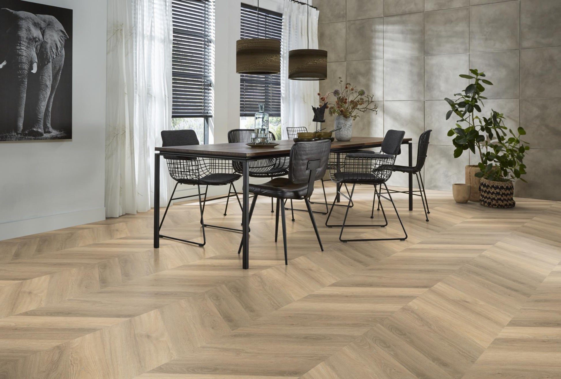 Floorlife Yup Chevron Paddington Beige Dryback PVC hongaarse punt - Solza.nl