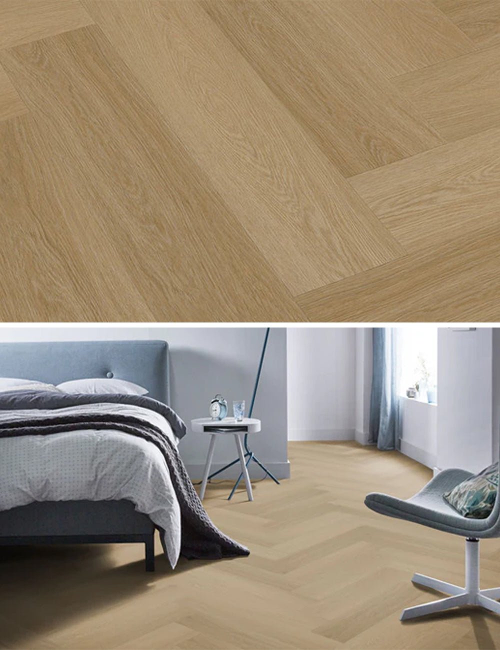 Floorlife Yup Fulham Herringbone Warm Oak 1614 Dryback PVC - Noestvrij visgraat - Solza.nl