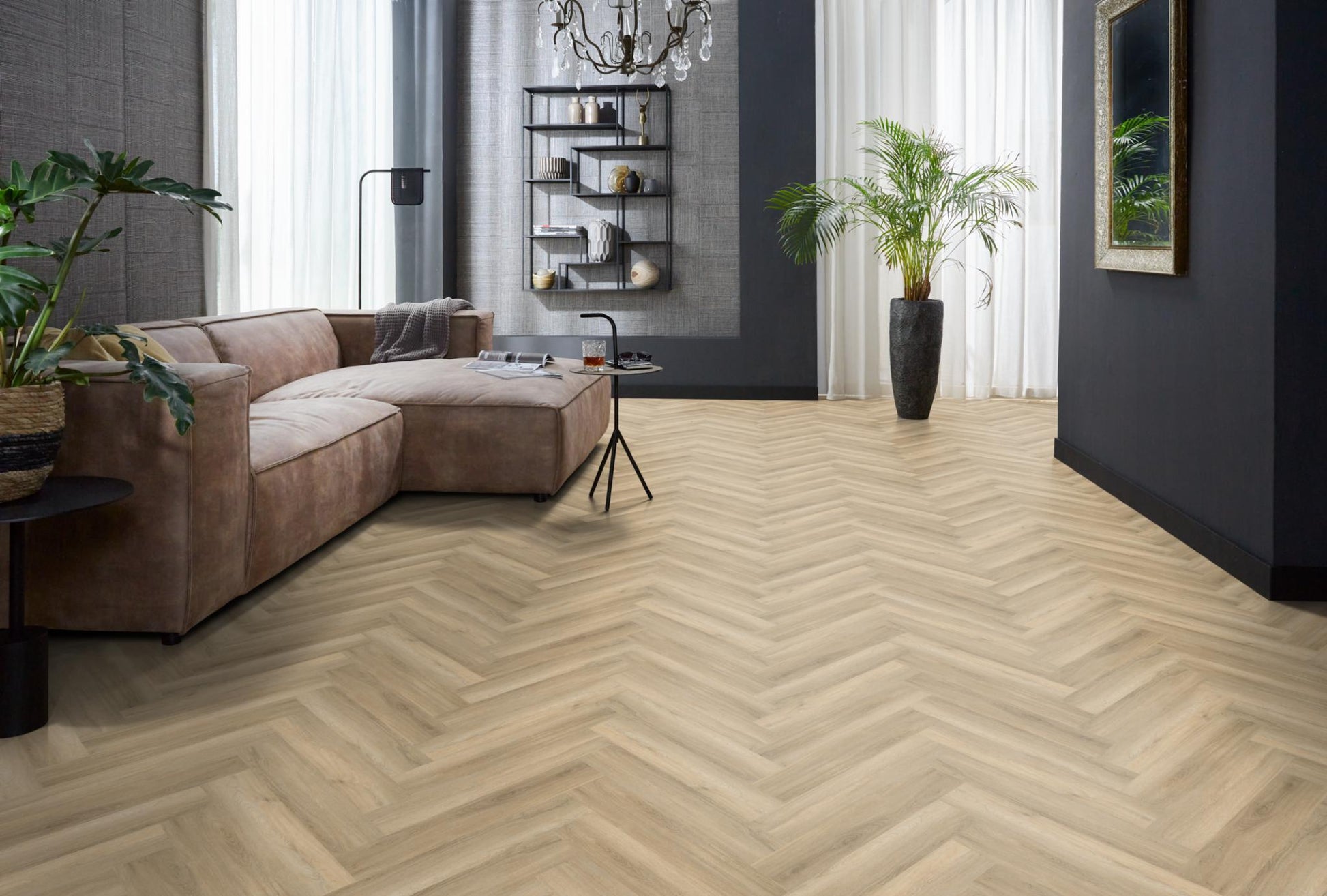 Floorlife Yup Herringbone Paddington Beige Dryback PVC - Visgraat 59.5 x 11.9 cm - Solza.nl