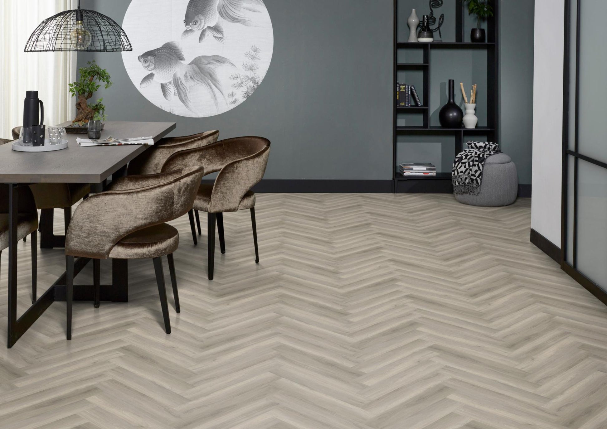 Floorlife Yup Herringbone Paddington Grey Dryback PVC - Solza.nl