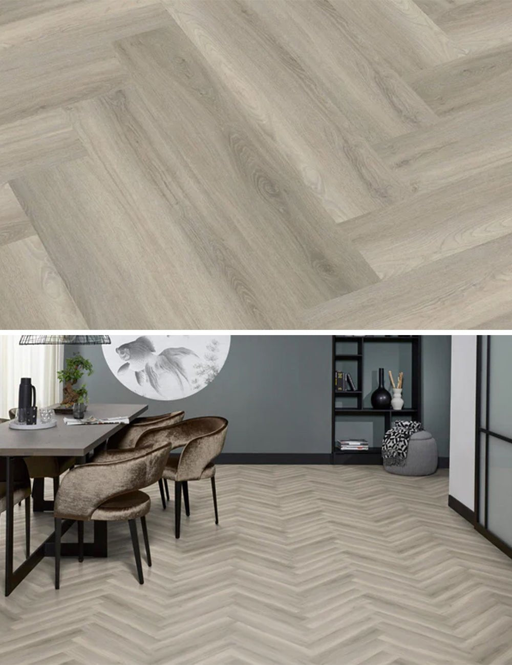 Floorlife Yup Herringbone Paddington Grey Dryback PVC - Solza.nl