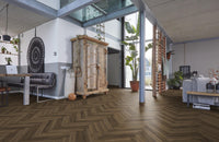Floorlife Yup Herringbone Paddington Warm Brown Dryback PVC - Solza.nl