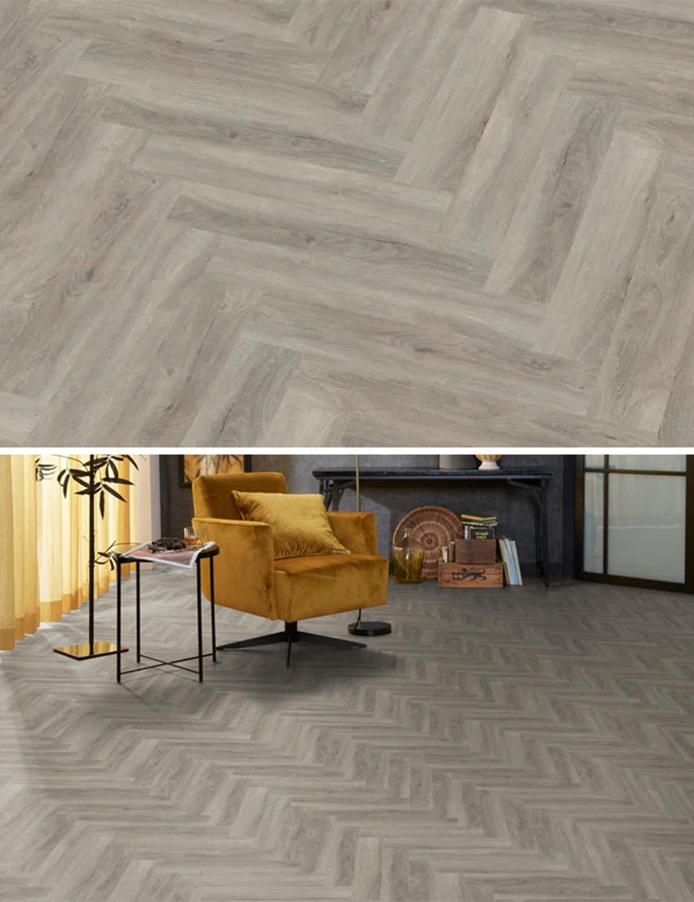 Floorlife Yup Herringbone Parramatta Light Grey Dryback PVC - Solza.nl