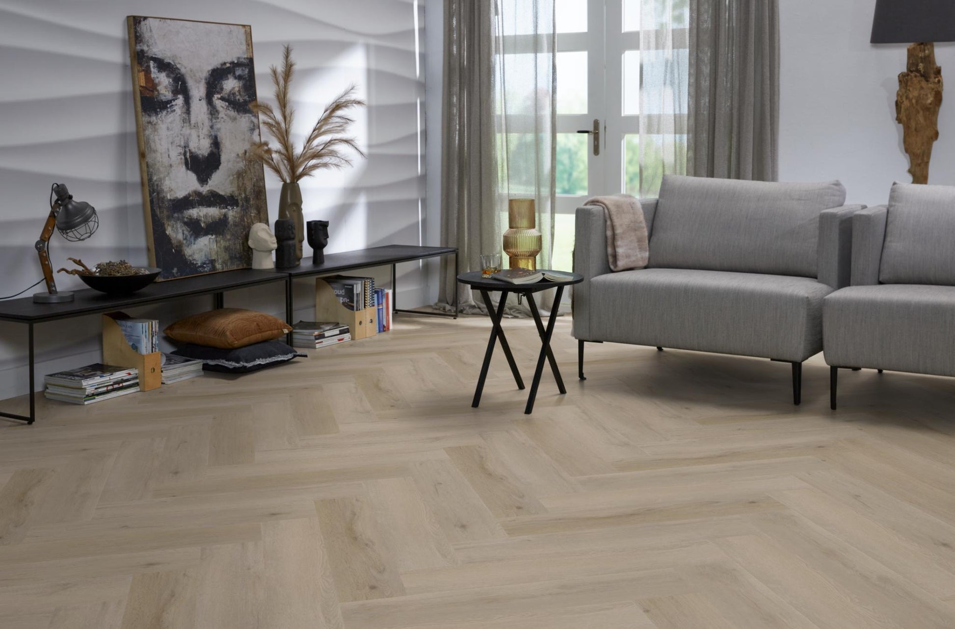 Floorlife Yup Leyton Herringbone Light Oak Dryback PVC - Noestarm visgraat - Solza.nl