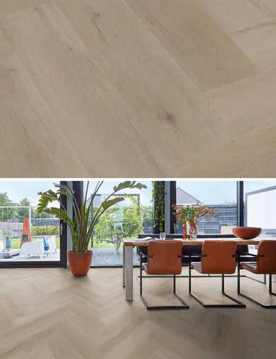 Floorlife Yup Leyton Herringbone Light Oak Dryback PVC - Noestarm visgraat - Solza.nl