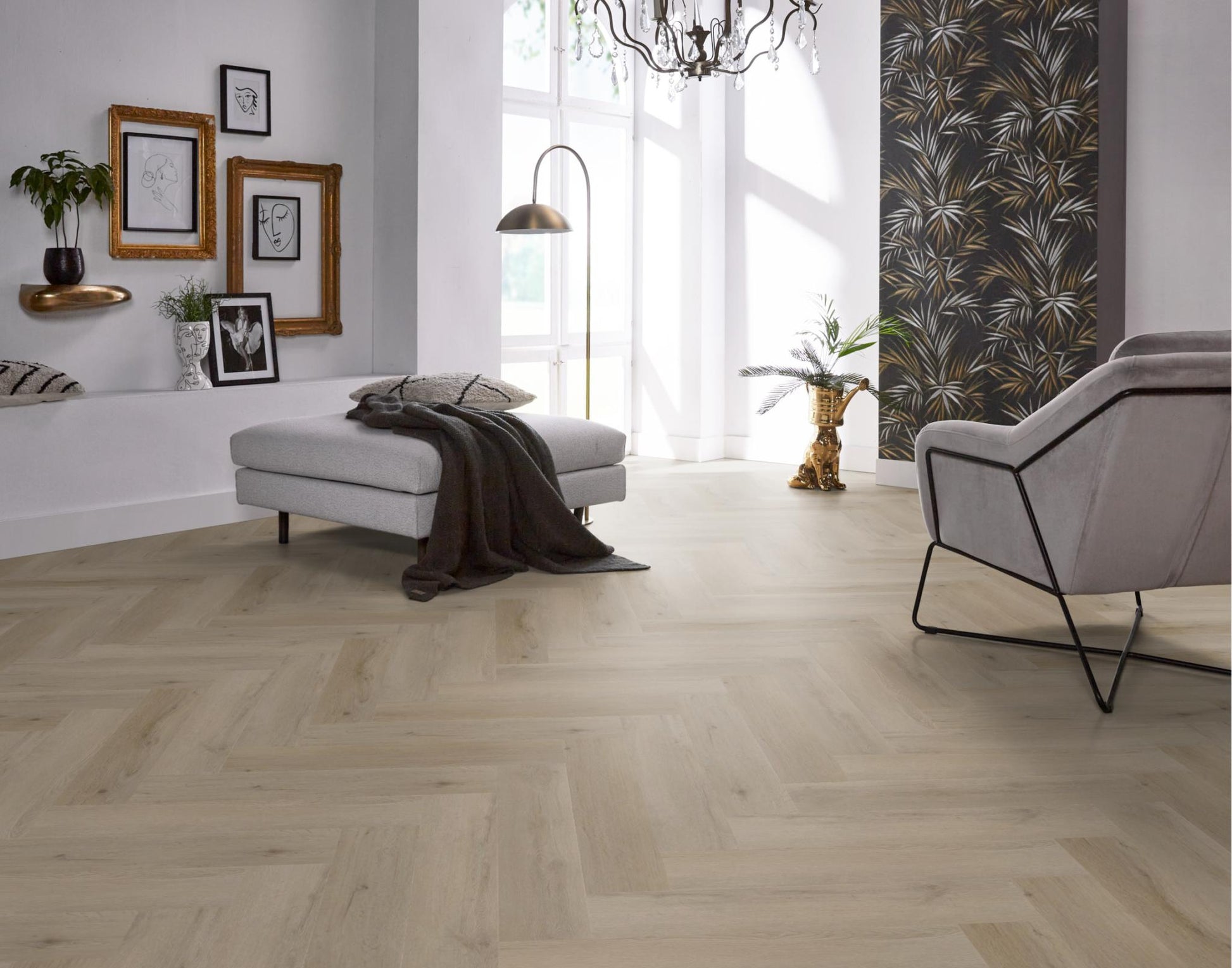 Floorlife Yup Leyton Herringbone Light Oak Dryback PVC - Noestarm visgraat - Solza.nl