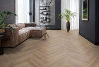 Floorlife Yup Leyton Herringbone Natural Oak Dryback PVC - Visgraat grijs/bruin - Solza.nl